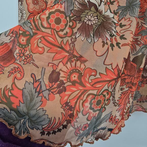 SHEIN Women's Mesh Sheer Floral Paisley Boho Bell Sleeve V Neck Top Size Small - Picture 9 of 11